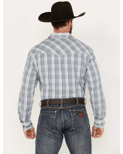 Image #4 - Wrangler 20X Men's Plaid Print Long Sleeve Snap Western Shirt, Blue, hi-res