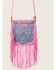 Image #2 - Wrangler Women's Leather Fringe Denim Jean Pocket Crossbody Bag, Hot Pink, hi-res