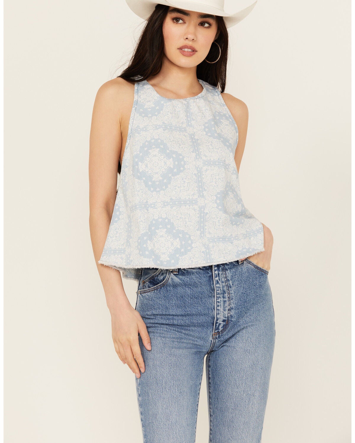 Wrangler Women's Bandana Print Sleeveless Tank Top, Blue, hi-res