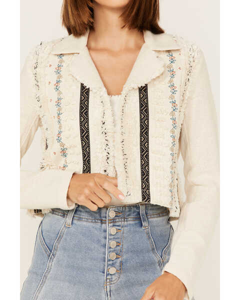 Image #3 - Shyanne Women's Embroidered Stripe Frayed Shacket , Off White, hi-res