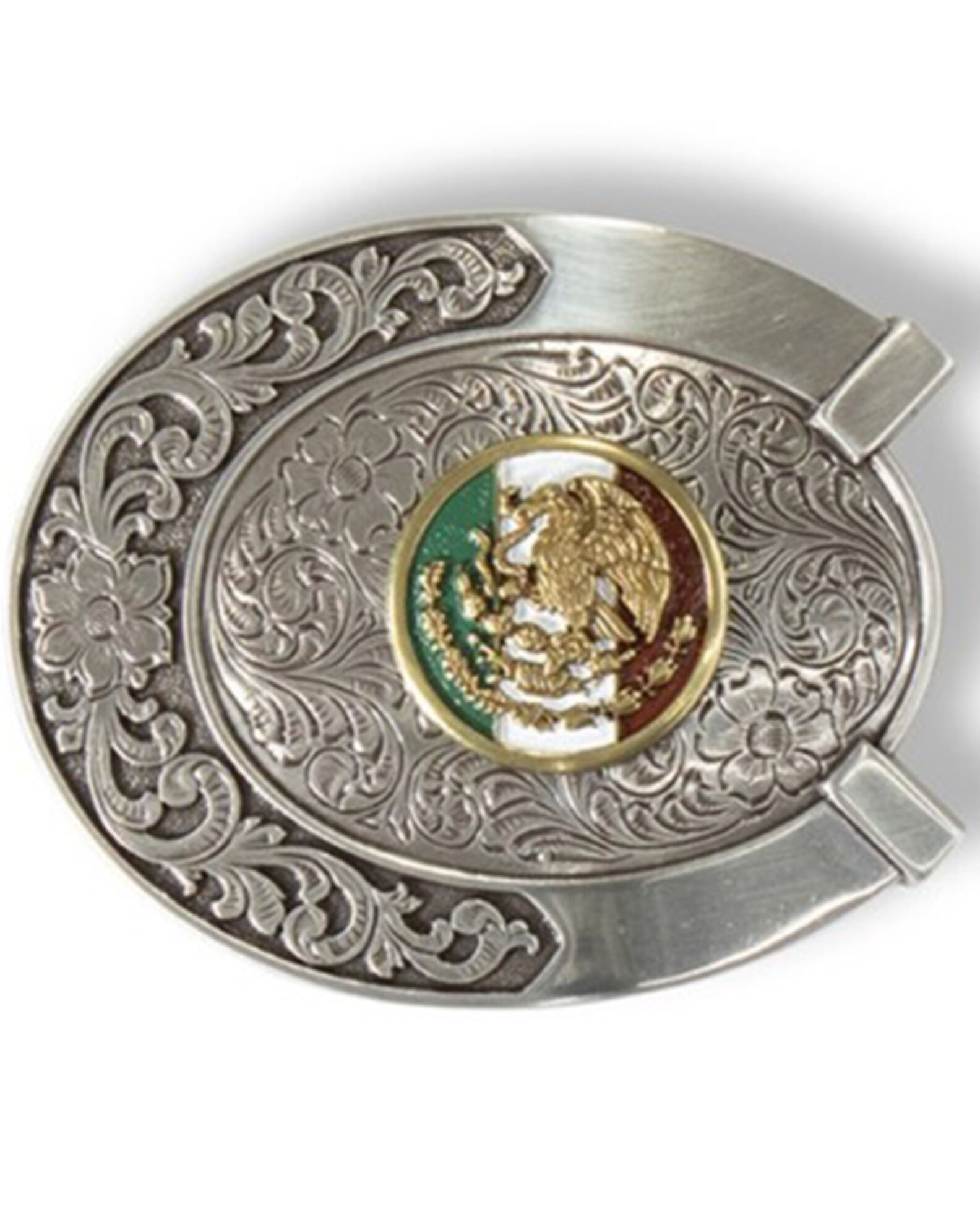 M F Western Oval Horseshoe Mexican Flag Belt Buckle Sheplers