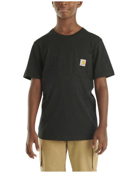 Image #1 - Carhartt Boys' Solid Short Sleeve Pocket T-Shirt , Black, hi-res