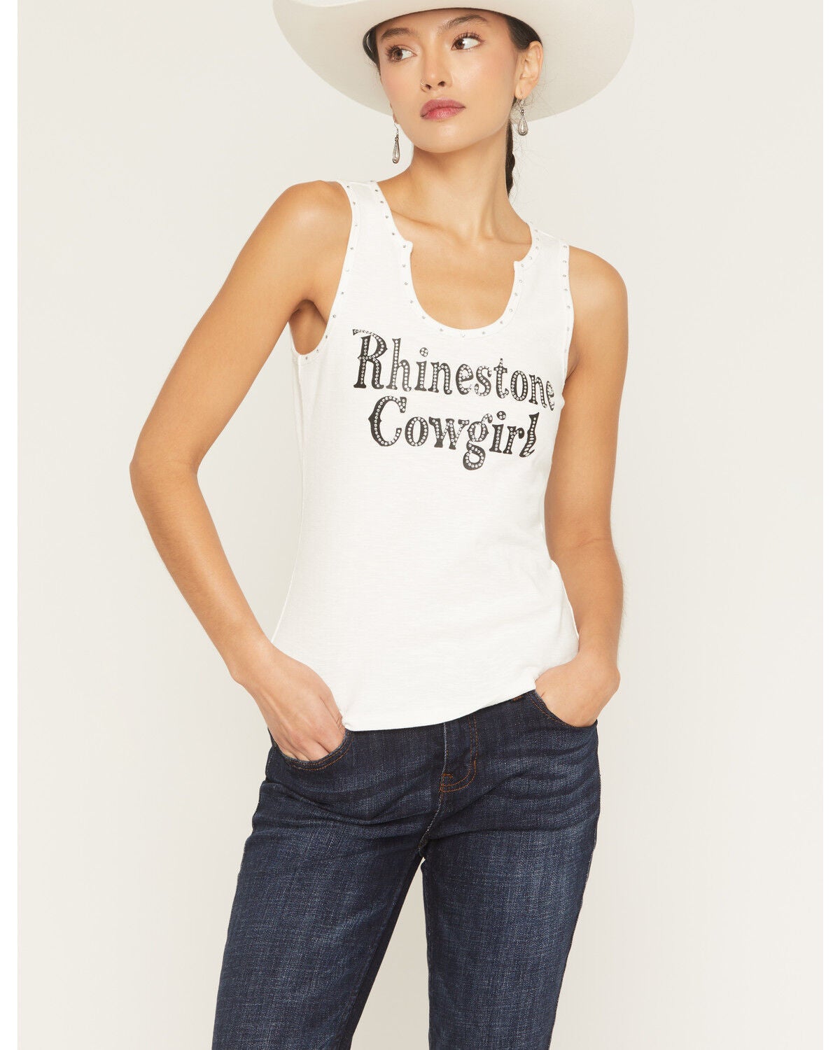 Idyllwind Women's Rhinestone Cowgirl Muscle Tank, Cream, hi-res