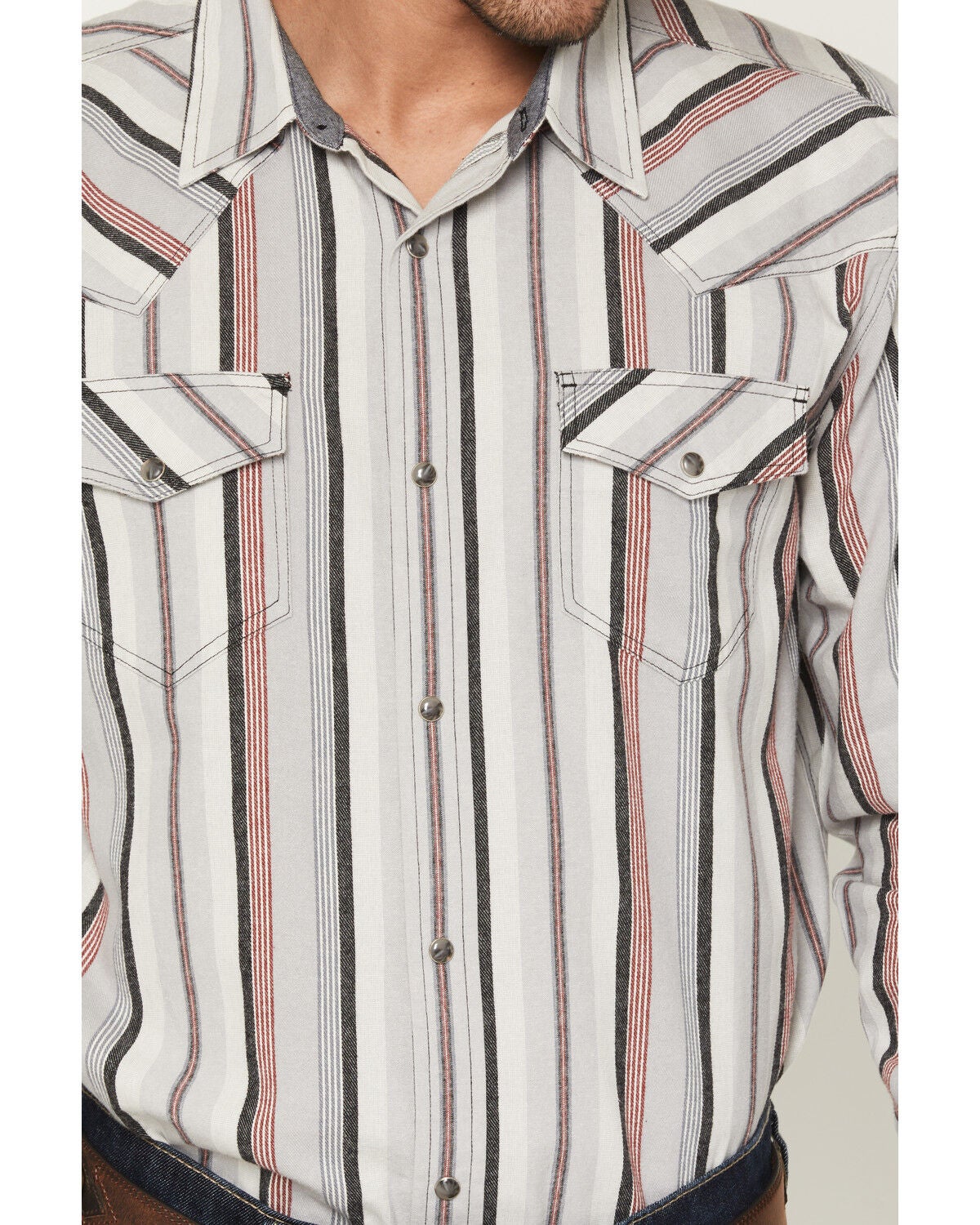Image #3 - Cody James Men's Saddle Ridge Striped Print Long Sleeve Snap Western Shirt - Tall, Grey, hi-res