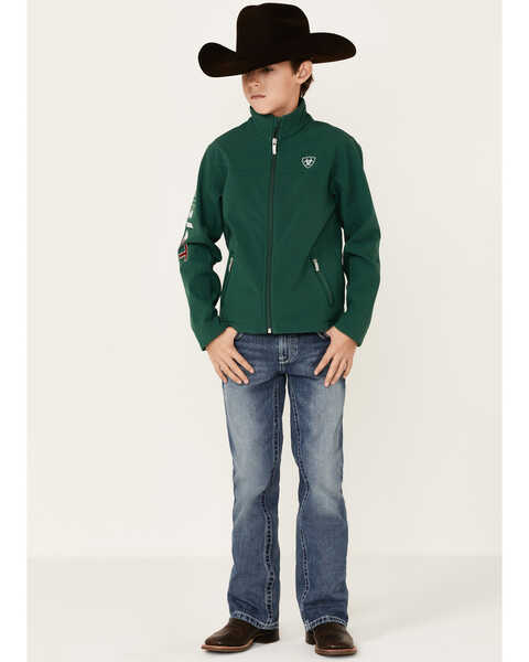Image #4 - Ariat Boys' Team Mexico Patch Flag Zip-Front Softshell Jacket , Green, hi-res