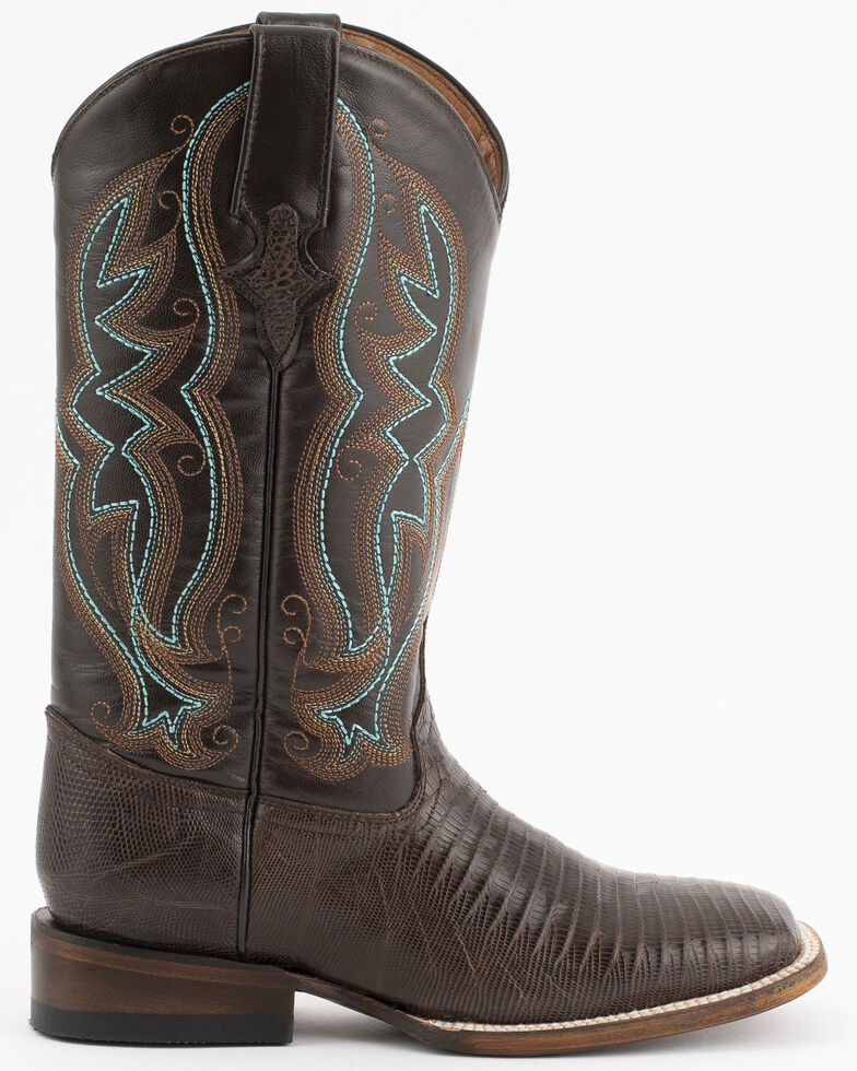 Ferrini Teju Lizard Cowgirl Boots - Wide Square Toe, Chocolate, hi-res