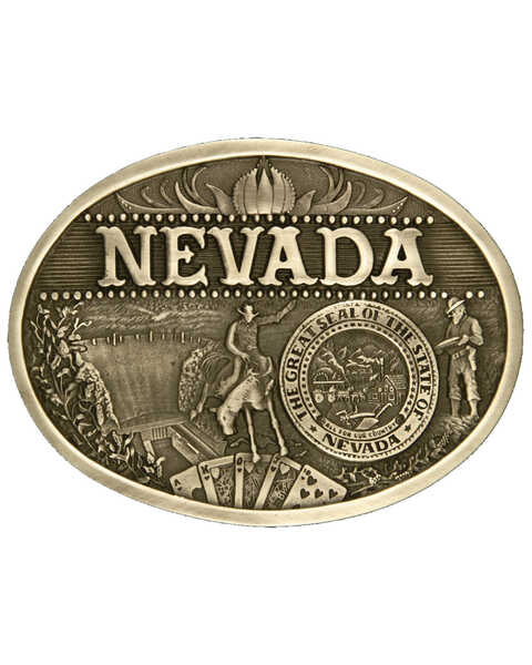 Image #1 - Montana Silversmiths Men's Nevada State Heritage Attitude Belt Buckle, Gold, hi-res