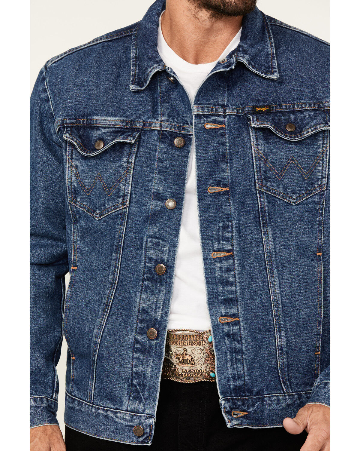 Image #2 - Wrangler Men's Unlined Medium Wash Denim Jacket, Medium Wash, hi-res