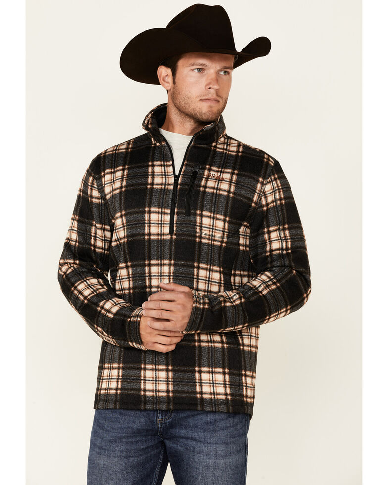 Powder River Outfitters Men's Brown Large Plaid 1/4 Zip Fleece Pullover , Brown, hi-res