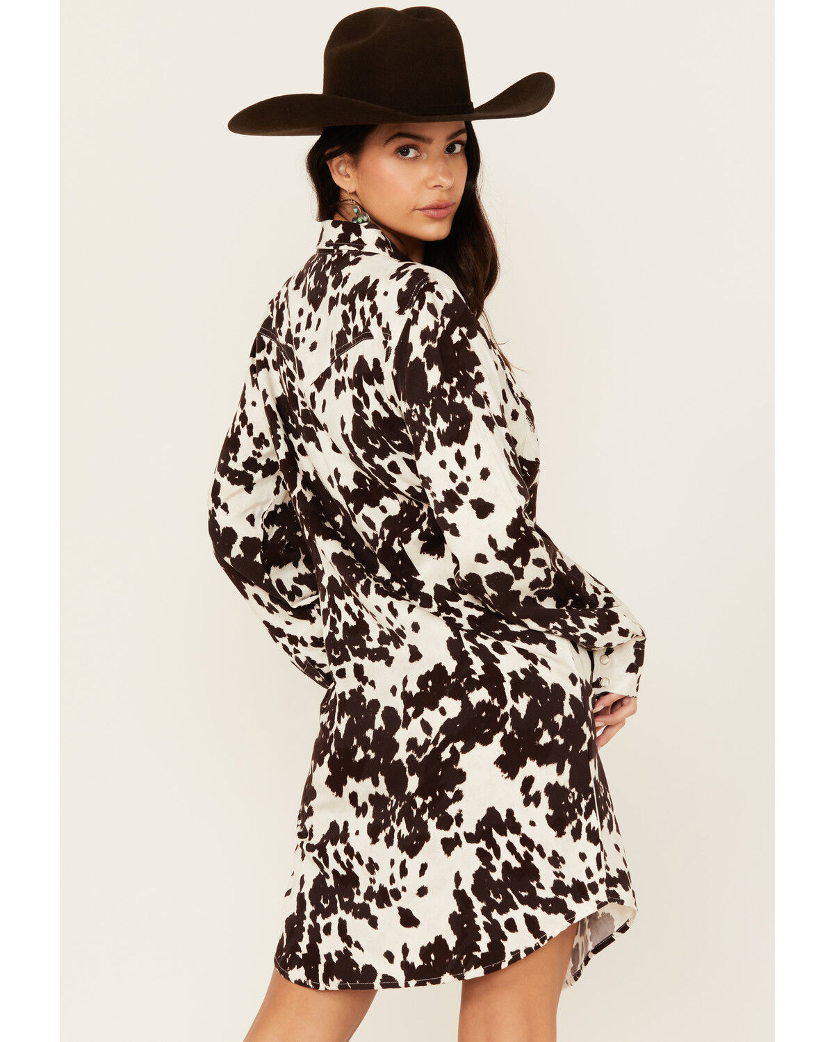 Image #4 - Wrangler Retro Women's Cow Print Long Sleeve Mini Dress, Brown, hi-res