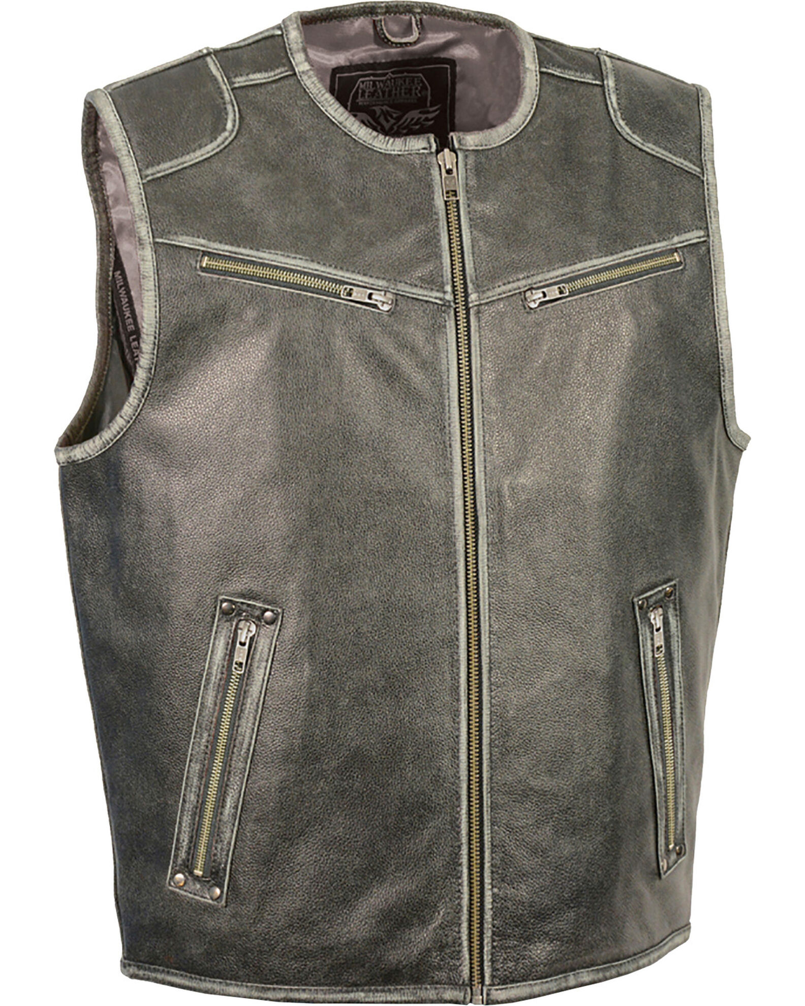 Product Name: Milwaukee Leather Men's Vintage Distressed Zipper Front Vest  - Big - 5X