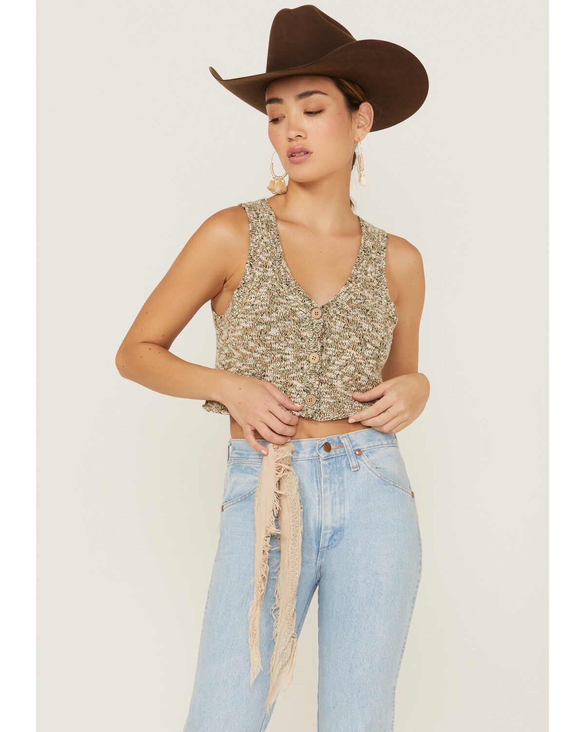 Image #1 - Shyanne Women's Marled Button-Front Cropped Sweater Vest, Dark Green, hi-res