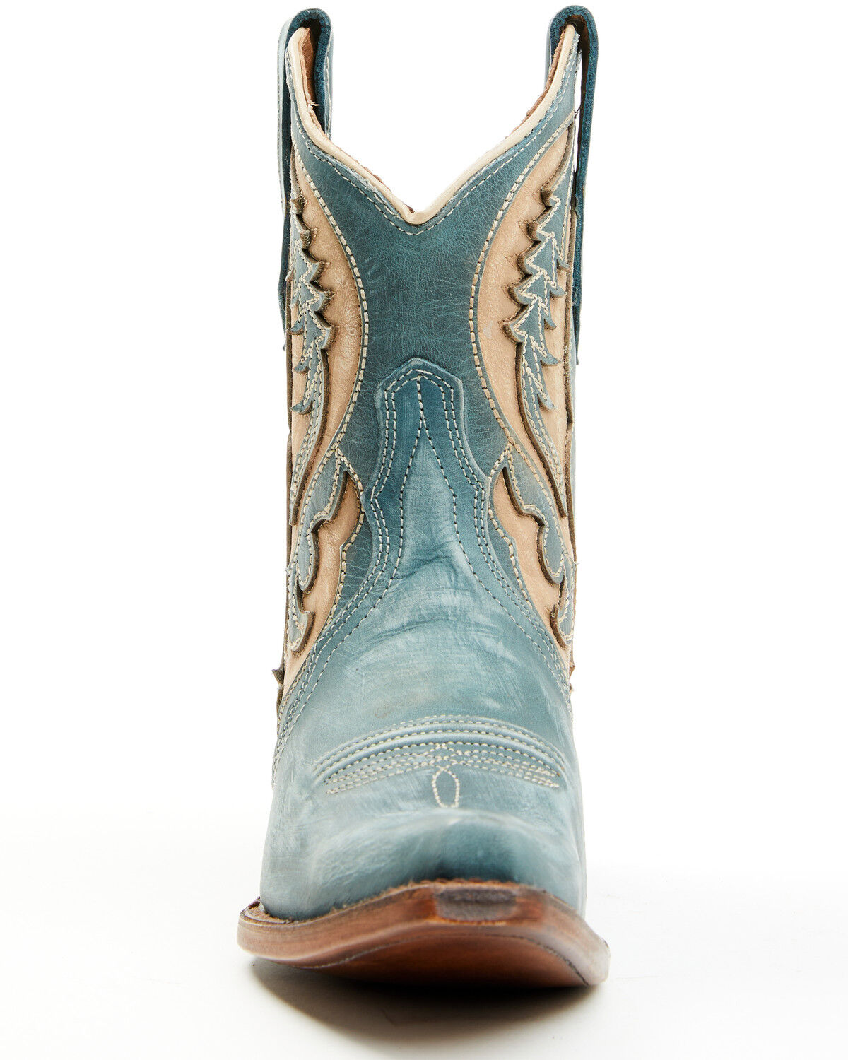 Image #4 - Circle G Women's Distressed Inlay Western Booties - Snip Toe, Blue, hi-res