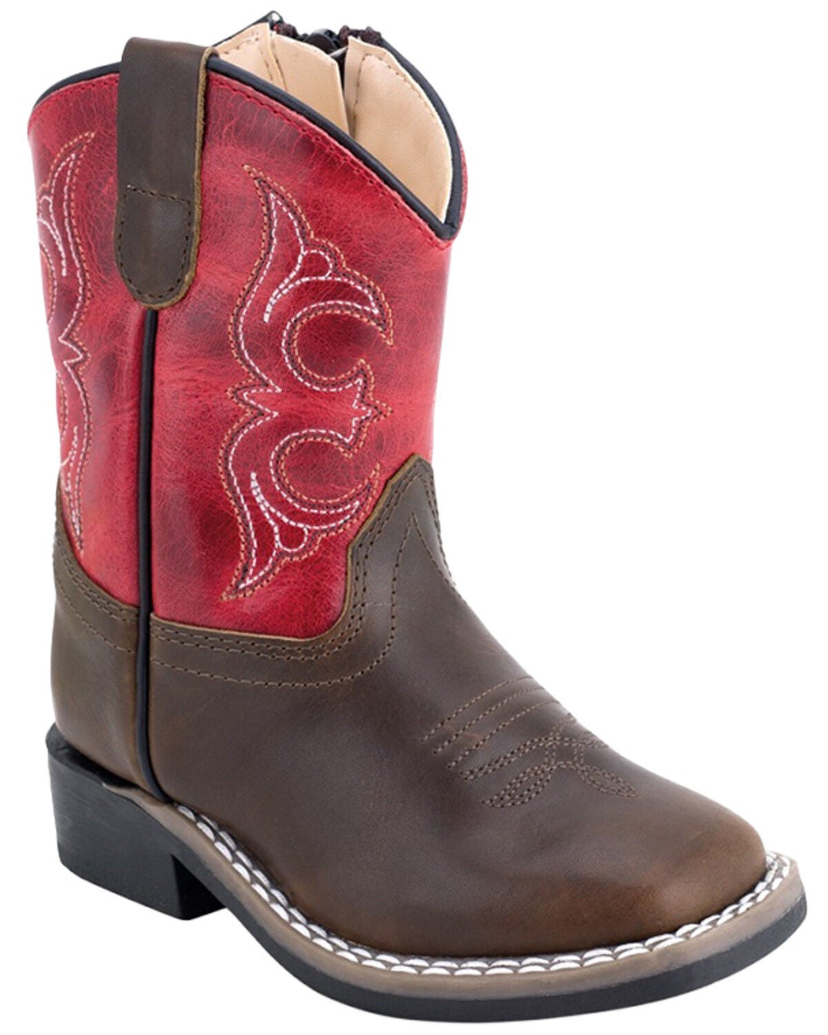 Old West Toddler Boys' Western Boots - Broad Square Toe, Orange, hi-res