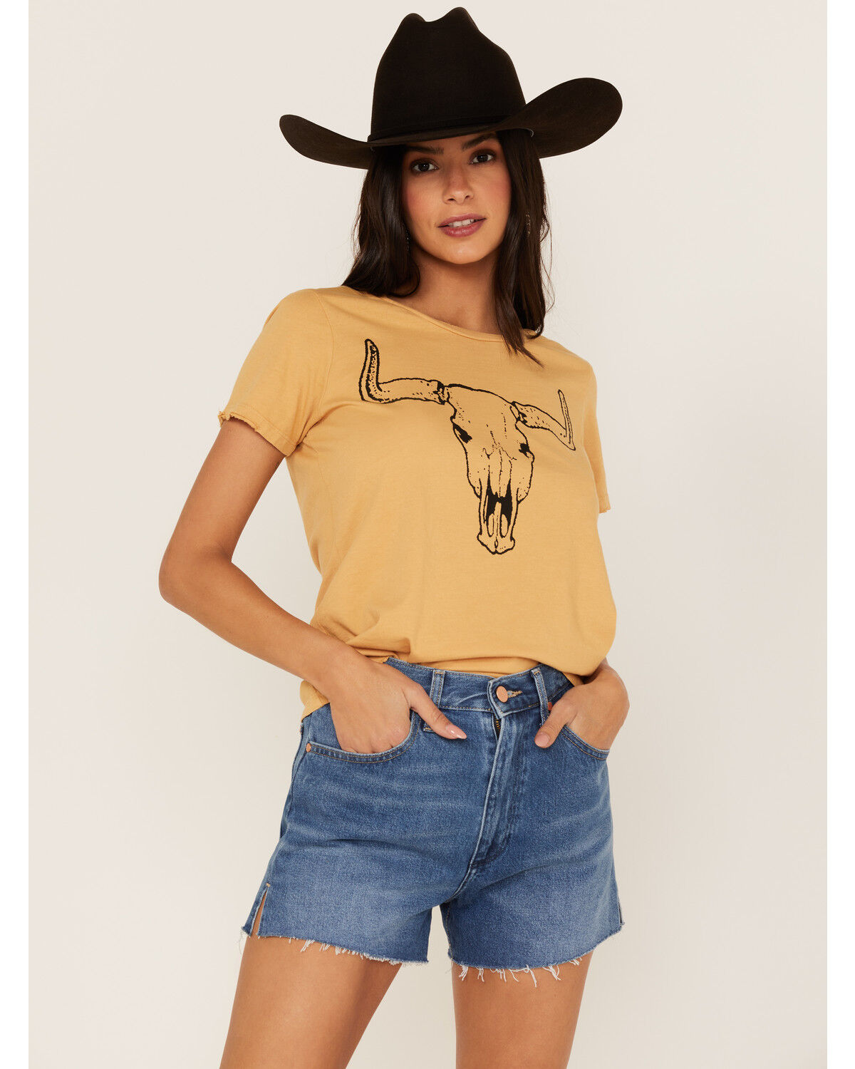 Image #3 - Bandit Women's Steer Head Graphic Tee, Mustard, hi-res