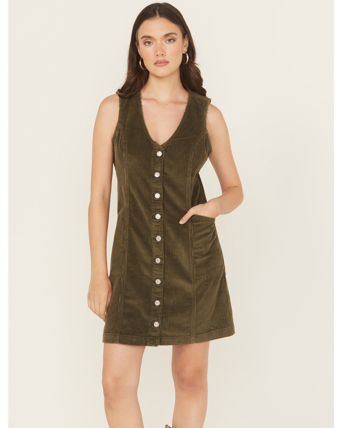 Levi's Women's Vianna Sleeveless Button-Down Corduroy Dress, Green, hi-res