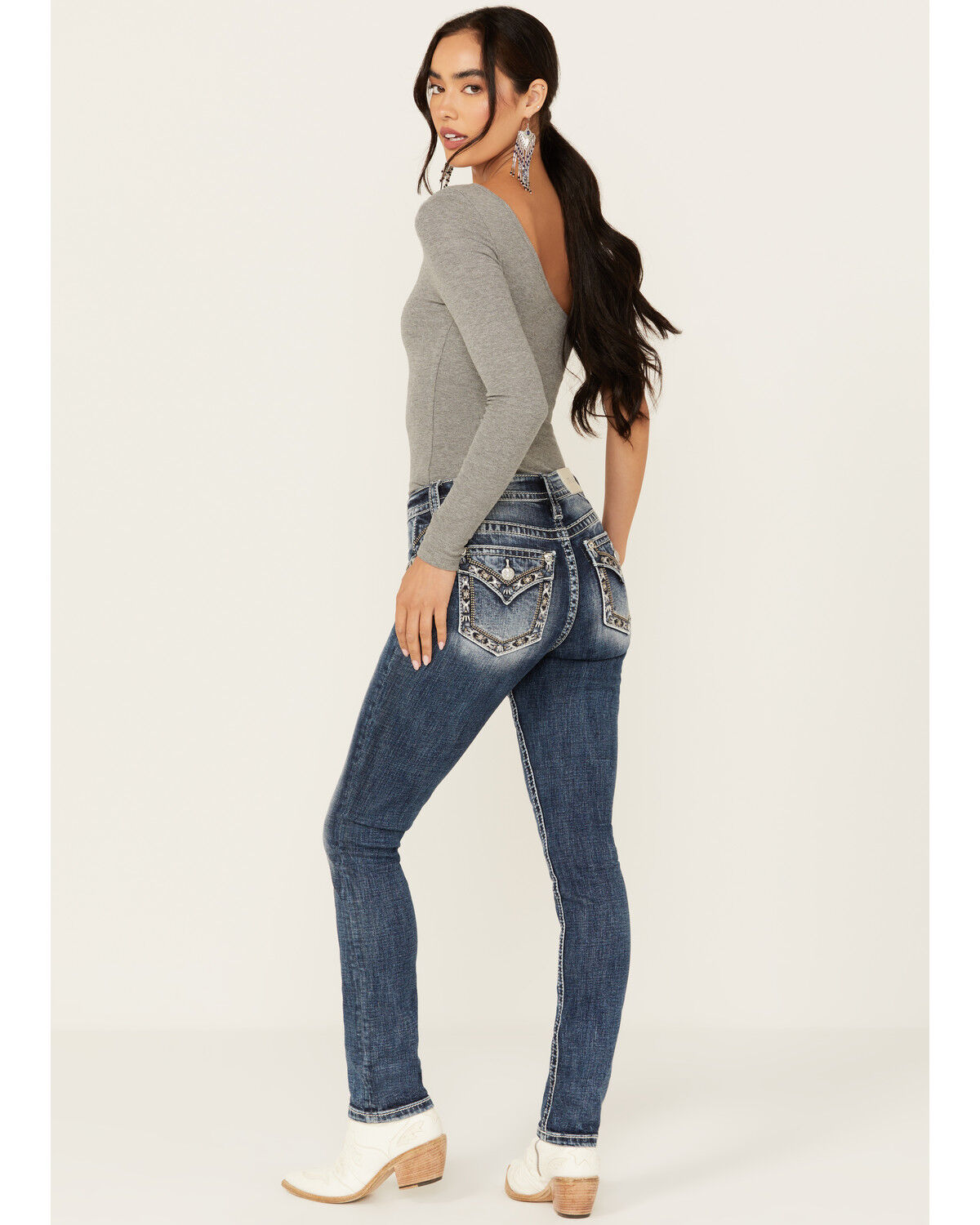 Image #1 - Miss Me Women's Dark Wash Mid Rise Skinny Stretch Denim Jeans, Dark Wash, hi-res
