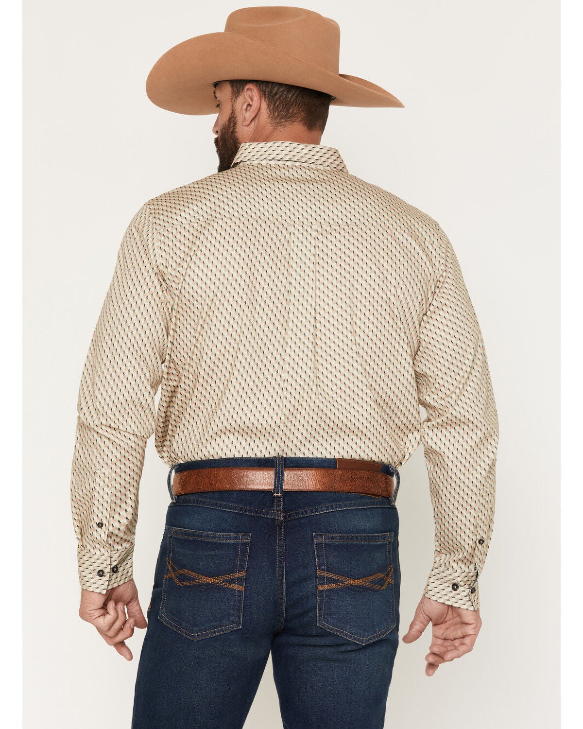 Image #4 - RANK 45&reg; Men's Men's Rowdy Geo Print Long Sleeve Button-Down Stretch Western Shirt, Tan, hi-res