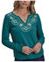 Image #1 - Roper Women's Floral Southwestern Embroidered Long Sleeve Shirt, Teal, hi-res