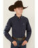 Image #1 - Ariat Boys' Team Plaid Print Long Sleeve Button-Down Western Shirt, Navy, hi-res