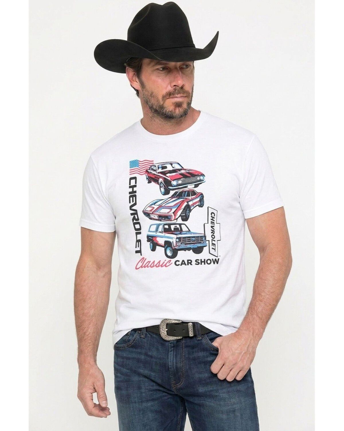 Americana Men's Chevy American Car Show Short Sleeve Graphic T-Shirt, White, hi-res
