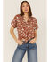 Image #1 - Shyanne Women's Floral Print Tie Front Short Sleeve Blouse, Brown, hi-res