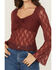 Image #3 - Trixxi Women's Solid Lace Long Bell Sleeve Shirt, Brown, hi-res