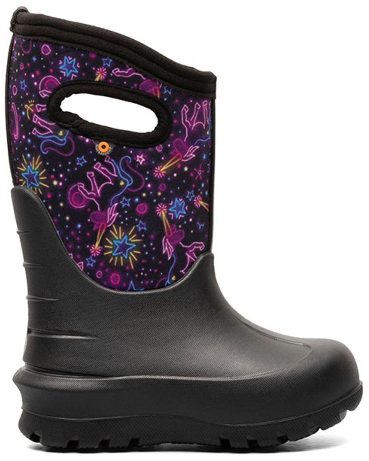 Image #2 - Bogs Girls' Neon Neon Unicorn Waterproof Boots - Round Toe, Black, hi-res