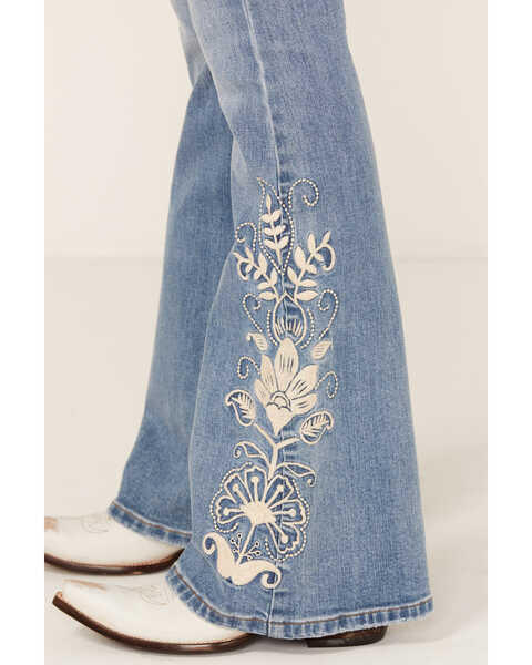 Image #2 - Shyanne Women's Medium Wash Delilah novelty Embroidered Mid Rise Flare Stretch Denim Jeans , Medium Wash, hi-res