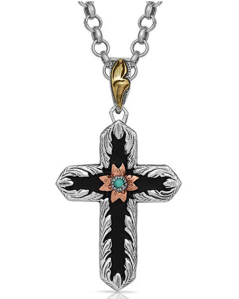 Image #1 - Montana Silversmiths Women's Antiqued Two-Tone Radiating Cross Necklace, Silver, hi-res