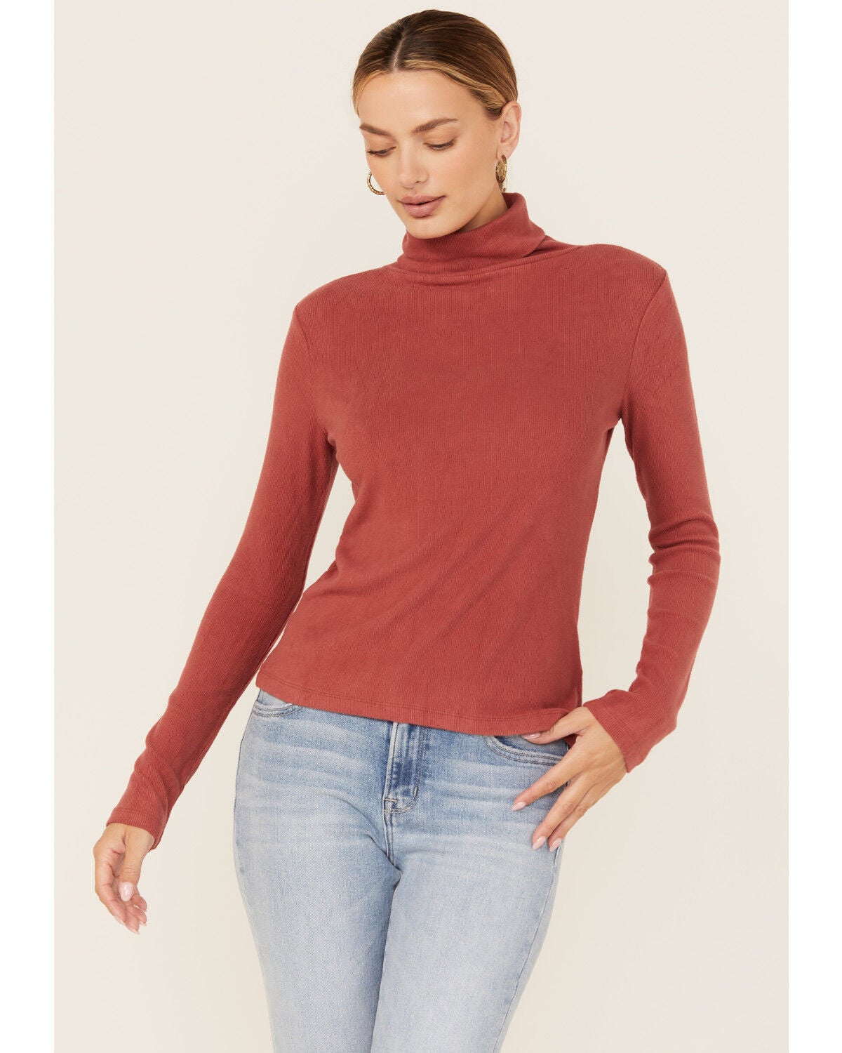 Miss Me Women's Lightweight Layering Turtleneck Top, Red, hi-res
