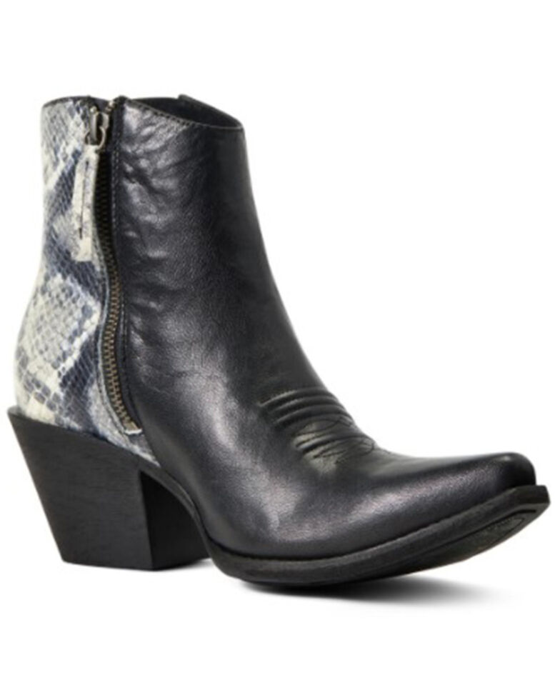 Ariat Women's Carmeltia All Black & White Snake Print Full-Grain Western Fashion Bootie - Snip Toe , Black, hi-res