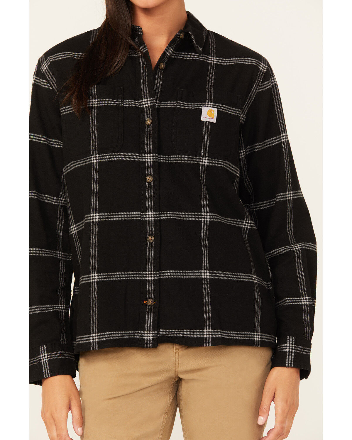 Image #3 - Carhartt Women's Rugged Flex Loose Fit Midweight Long Sleeve Flannel Shirt, Black, hi-res