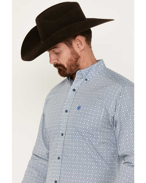 Ariat Men's Gery Geo Print Long Sleeve Button-Down Western Shirt , Blue, hi-res