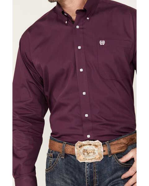 Image #3 - Cinch Men's Solid Long Sleeve Button-Down Western Shirt, Purple, hi-res