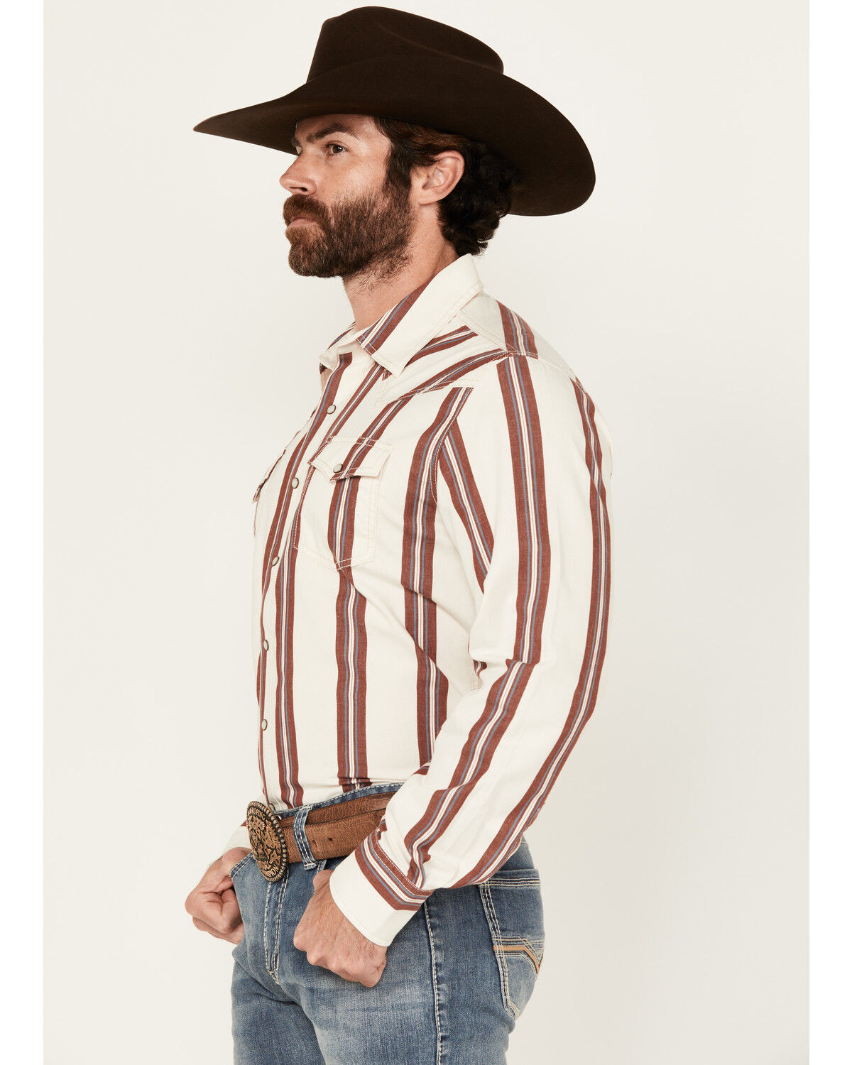 Image #2 - Wrangler Retro Men's Striped Long Sleeve Snap Western Shirt - Tall, White, hi-res