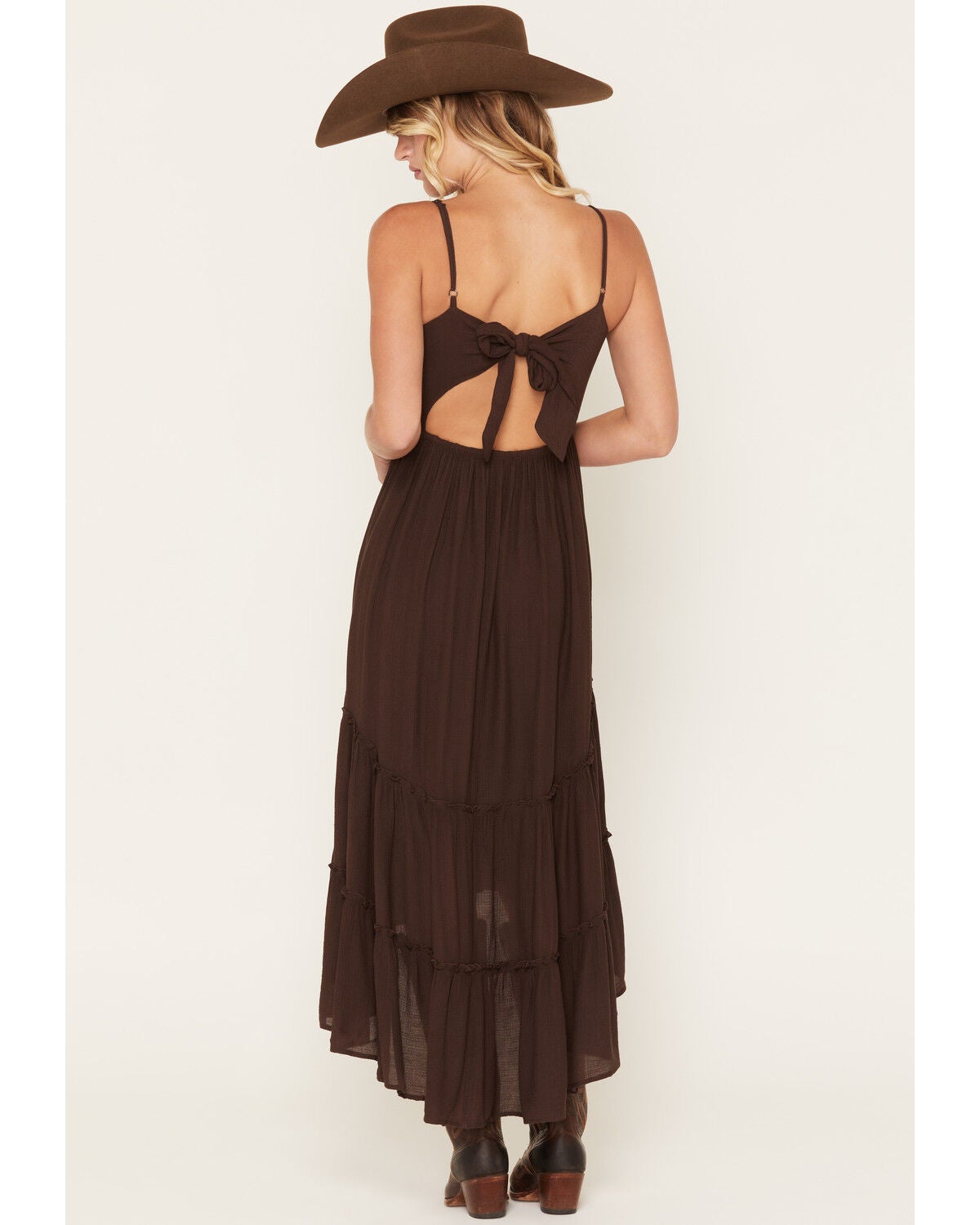 Image #4 - Shyanne Women's Aerie Crochet Front High-Low Midi Dress, Cognac, hi-res