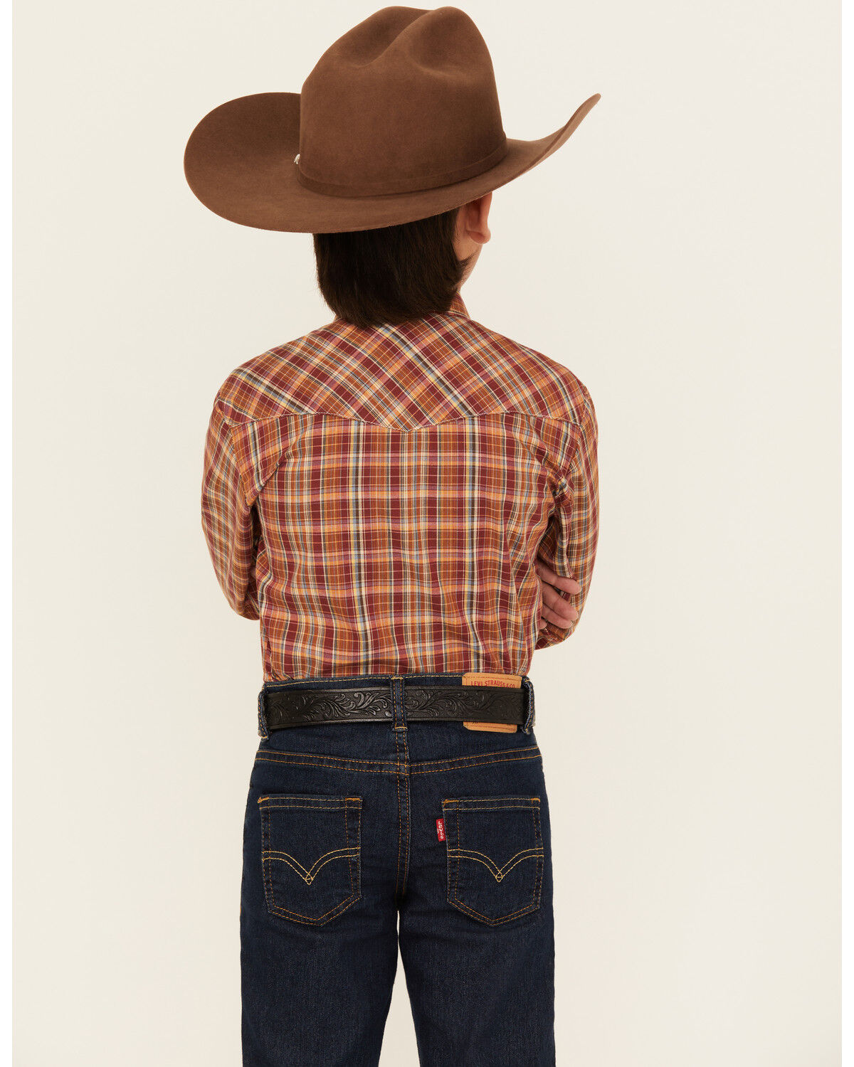 Image #4 - Roper Boys' Plaid Print Long Sleeve Snap Western Shirt, Red, hi-res
