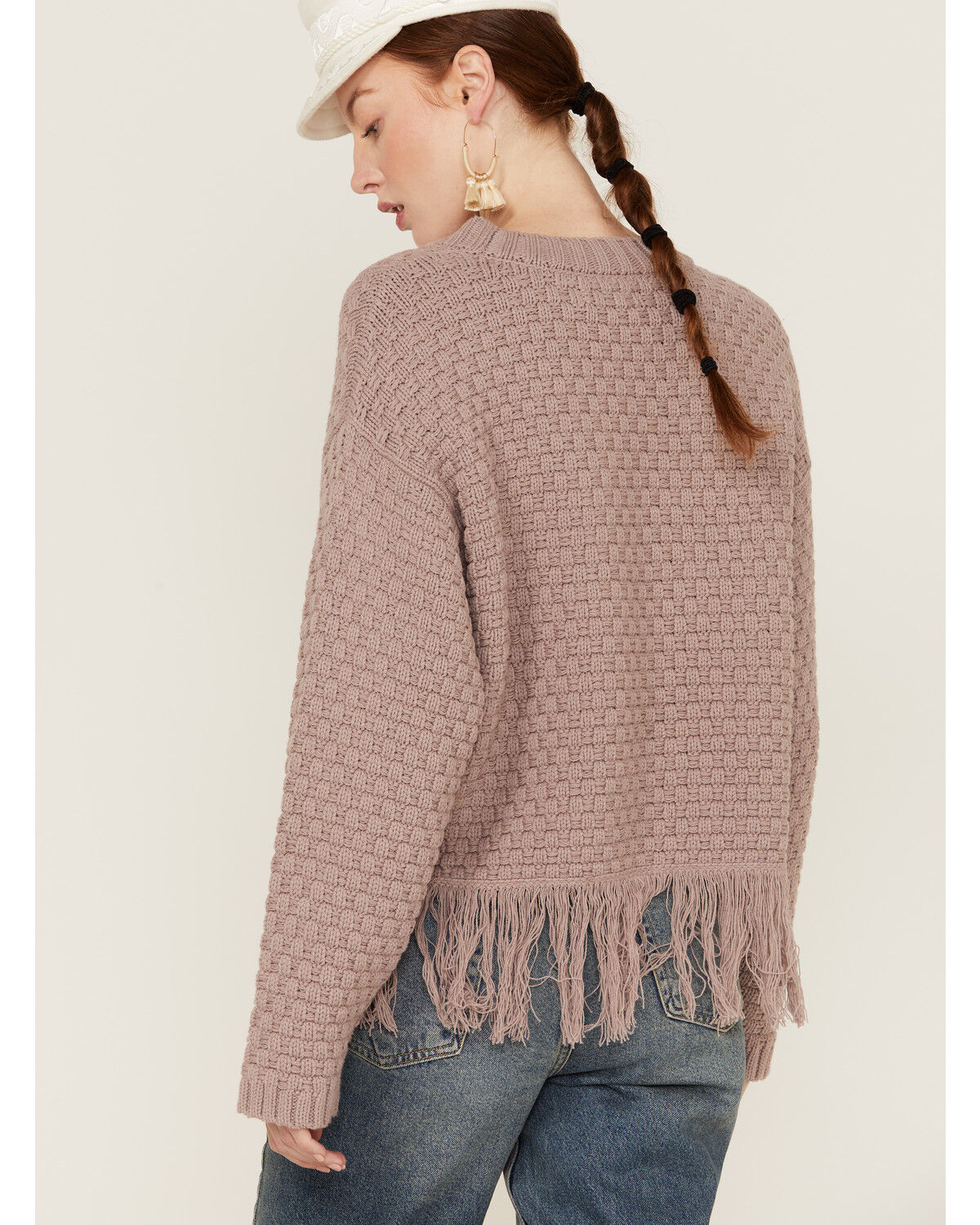 Image #4 - Beyond The Radar Women's Fringe Textured Mauve Pullover Sweater, , hi-res