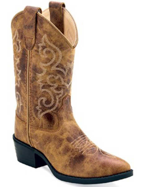 Old West Boys' Burnt Western Boots - Medium Toe, Tan, hi-res