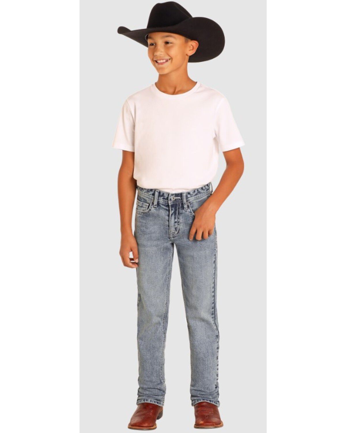 Image #1 - Hooey by Rock & Roll Denim Boys' Revolver Slim Straight Stretch Denim Jeans, Blue, hi-res