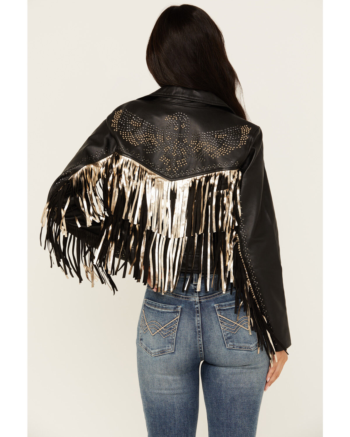 Image #4 - Idyllwind Women's Sparks Studded Thunderbird Fringe Leather Jacket, Black, hi-res