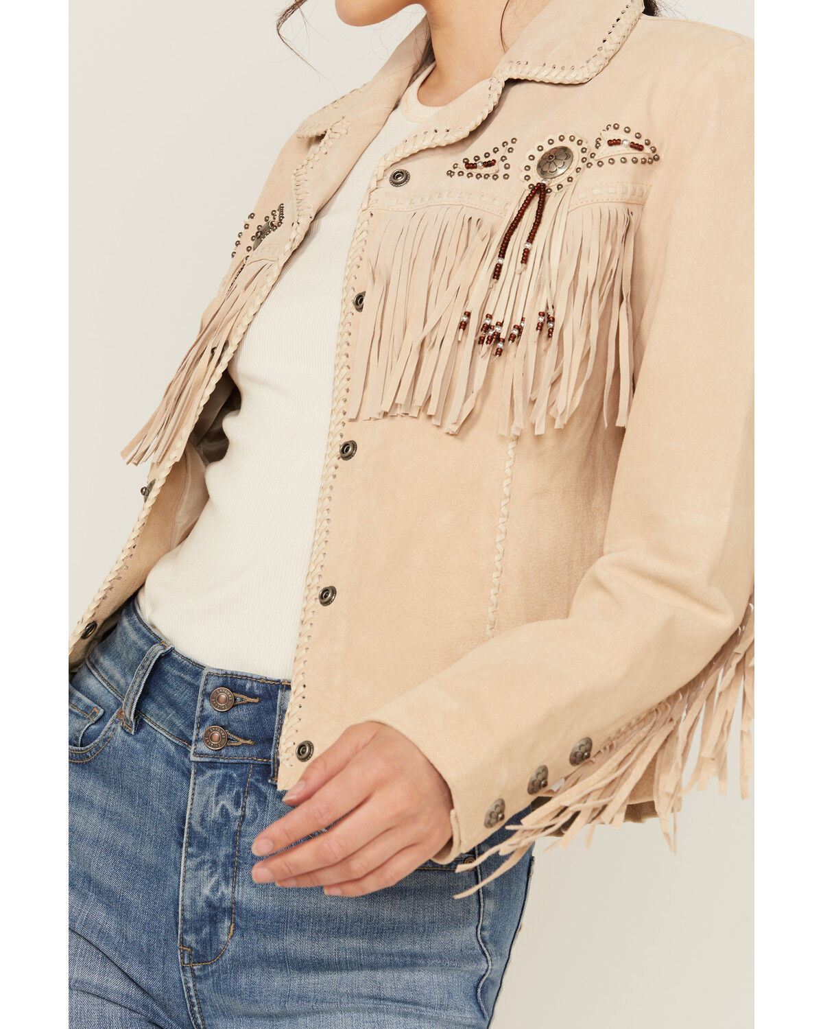 Image #3 - Scully Women's Fringe and Beaded Jacket, Cream, hi-res