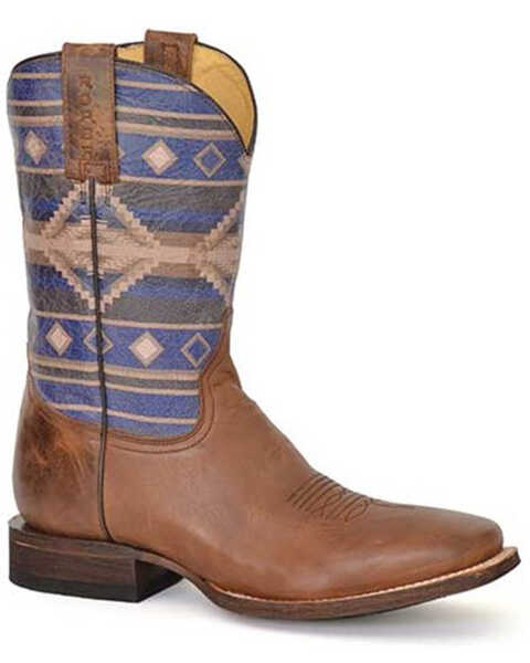 Image #1 - Roper Men's Southwestern Boots - Broad Square Toe, Tan, hi-res