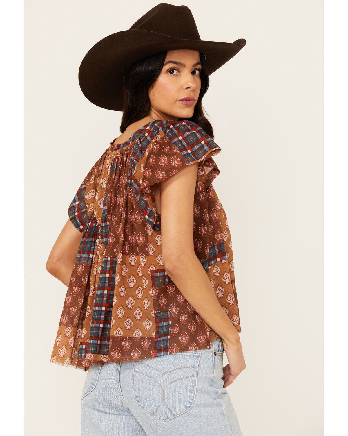 Image #4 - Cleo + Wolf Women's Bogota Patchwork Printed Blouse, Brandy Brown, hi-res