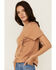 Image #2 - Blended Women's Side Lace-Up Short Sleeve Tee, Brown, hi-res