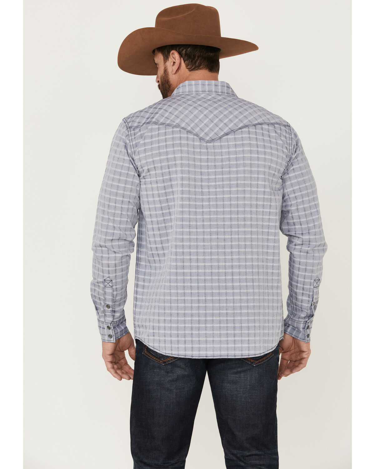 Image #4 - Moonshine Spirit Men's Jail Break Plaid Long Sleeve Snap Western Shirt, Navy, hi-res