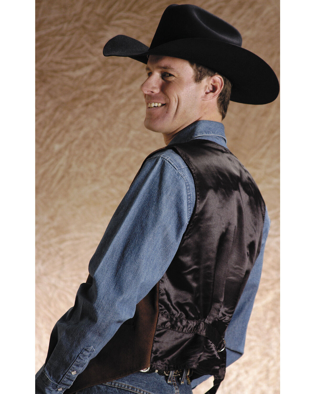 Image #2 - Roper Men's Suede Buckle Tie Vest, Brown, hi-res