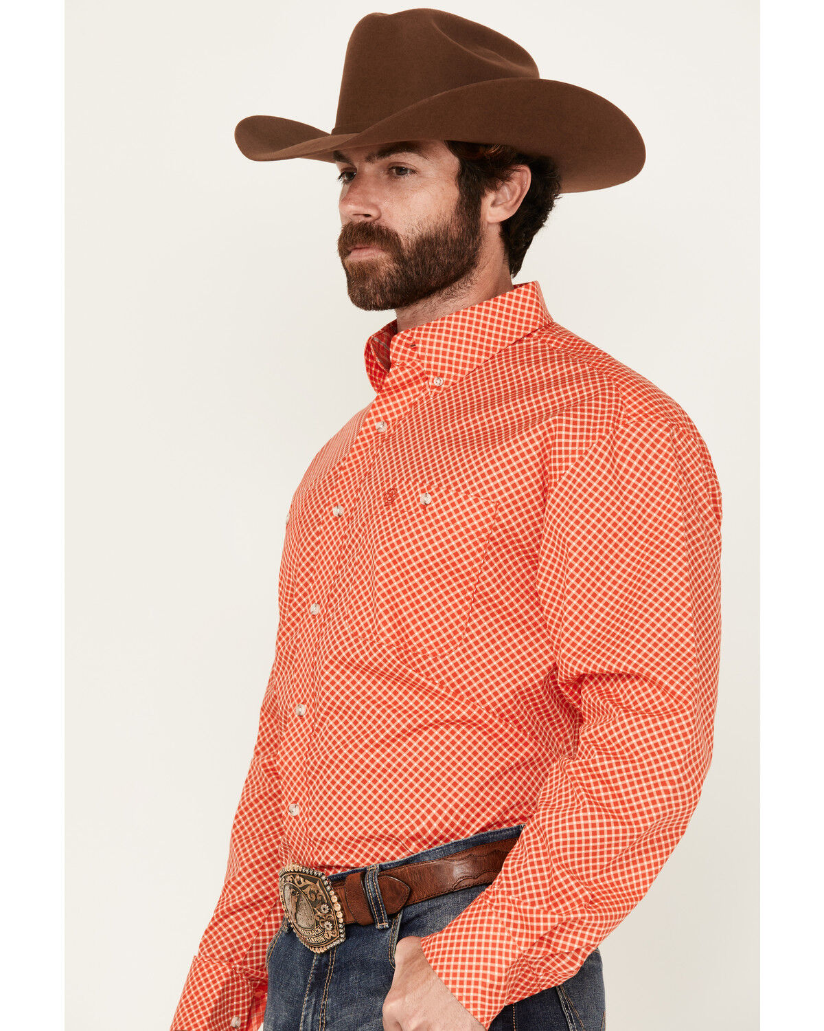 Image #2 - George Strait by Wrangler Men's Geo Print Long Sleeve Button-Down Stretch Western Shirt, Red, hi-res