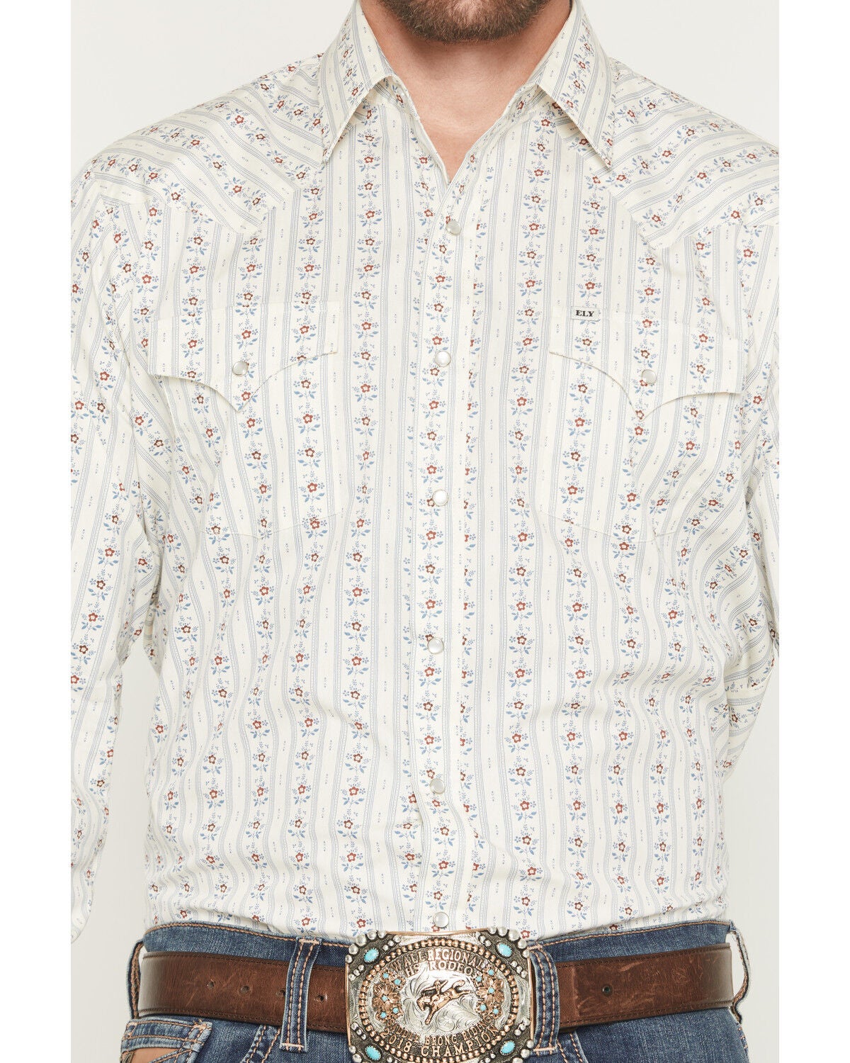 Image #3 - Ely Walker Men's Wallpaper Floral Stripe Print Long Sleeve Snap Western Shirt - Big, Cream, hi-res